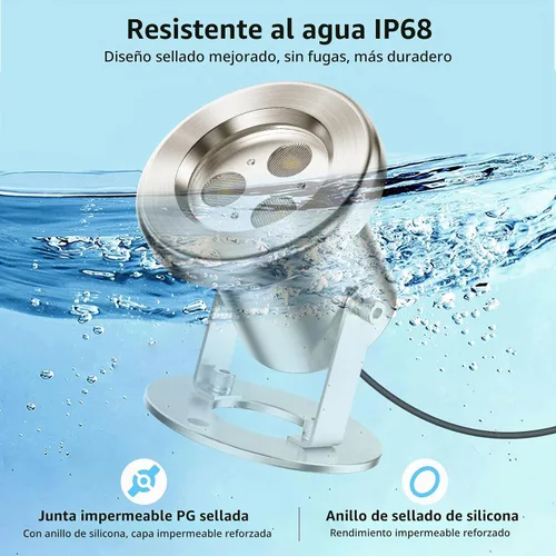 Vista 4 de LyLmLe Luces LED de estanque con control por APP, luz de fuente subacuática RGB de acero inoxidable SS316 de 6W con transformador de 12V, luces