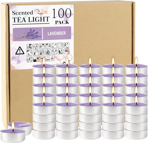 Vista 10 de Velas aromáticas de rosa rosa, paquete de 100 velas votivas gigantes a granel, juego de velas de té sin humo para el día de San Valentín