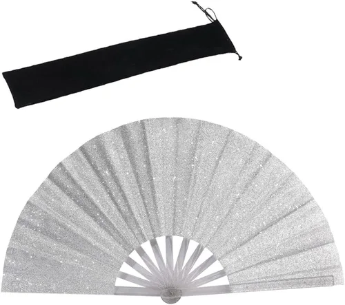Vista 12 de HeyToo Ventilador de mano plegable grande y brillante para fiesta, club nocturno, festival, Halloween, accesorios de traje de 13 pulgadas, azul