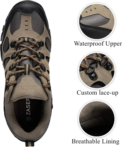 Vista 3 de ZASEPY Men's Hiking Shoes Waterproof Anti Slip Outdoor Boots Low Top Ankle Hiker Trekking Trail Shoe for Men All Weather