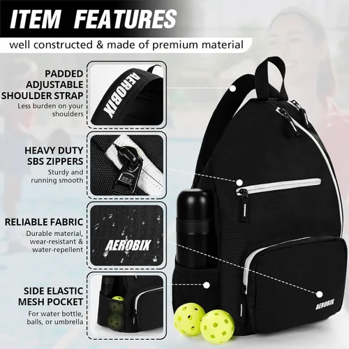 Vista 3 de Bolsa de Pickleball AEROBIX para Mujeres y Hombres, Mochila de Pickle Ball - Cremalleras Mejoradas, Gran Capacidad, Bolsillo Acolchado para Pala