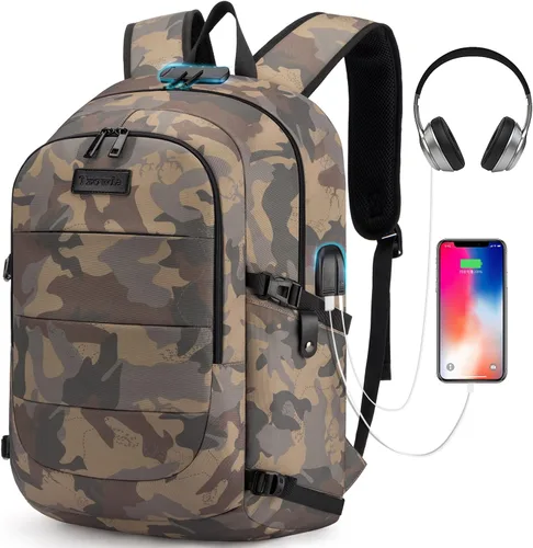 Vista 15 de Tzowla, mochila de viaje de negocios para computadora portátil de 15,6 a 17,3 pulgadas para mujeres, hombres y para regalar, A-Negro