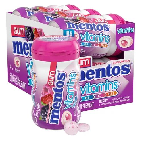 Vista 18 de Mentos Chicle Pure Fresh sin azúcar con xilitol, gaulteria, a granel, botella de 50 piezas (paquete de 6) Goma de mascar, perfecta para un aliento