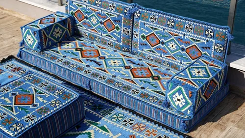 Vista 6 de arabicsofa Sofá Tradicional Árabe para Piso – Juego de Cojines Modulares para Sala de Estar Azul