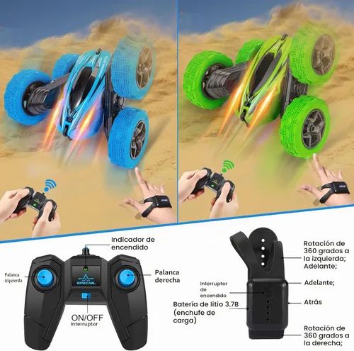 Vista 3 de Paquete de 2 relojes RC Stunt Car con sensor de gestos 4WD de doble cara giratoria de 360 grados recargable de alta velocidad 2.4 GHZ todoterreno