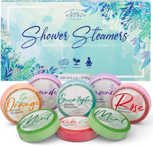 Vista 13 de Shower Steamers - Paquete de 8 bombas de ducha de aceites esenciales naturales para cuidado personal, regalos de cumpleaños de relajación