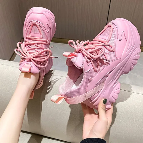 Vista 7 de Julymens Zapatos deportivos gruesos con plataforma para mujer, estilo casual, con cordones, tacón de cuña oculto, zapatos para papá