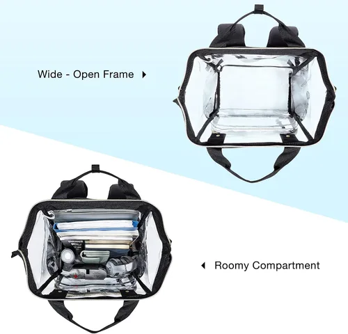 Vista 2 de LIGHT FLIGHT Mochila transparente resistente y transparente, juego de mochila transparente, mochilas duraderas para universidad, seguridad, L-negro