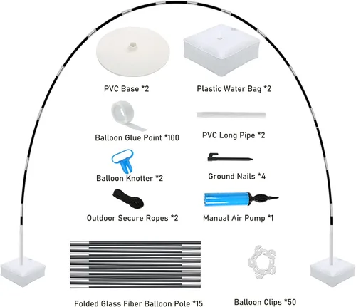 Vista 5 de Arco de Globos, kit de arco de globos grande e innovador resistente, soporte ajustable de globos de 3 m de ancho y 2.7 m de alto con bases