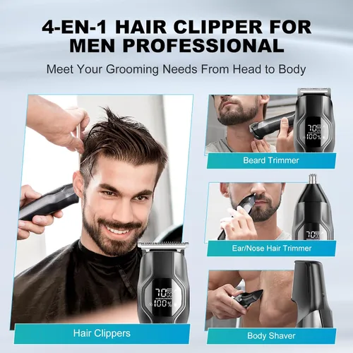 Vista 2 de Recortadora de barba para hombres – Kit profesional 14 en 1 de aseo para hombre, cortapelos con motor de doble velocidad para barba, cabeza, cuerpo