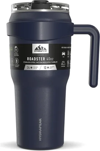 Vista 12 de Hydrapeak Roadster - Botella de agua de acero inoxidable de 40 onzas con aislamiento al vacío de doble pared con asa y tapa con popote 2 en 1