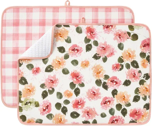 Vista 27 de Paquete de 2 tapetes de secado de platos para encimera de cocina, absorbentes, tapetes escurridor de platos de microfibra, almohadilla de secado