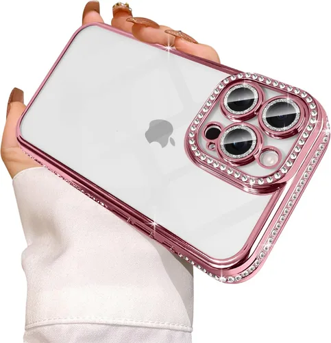 Vista 21 de Funda compatible con iPhone 11 Pro Max con protector de lente de cámara de diamante con purpurina, bonita funda de cristal transparente a prueba