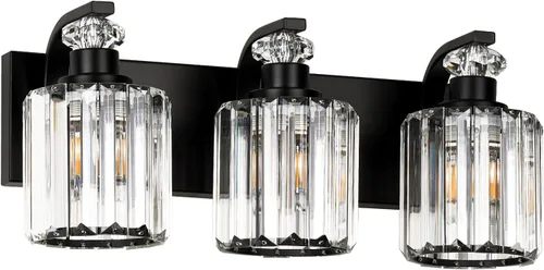 Vista 9 de Lámparas de baño negras con pantalla de cristal K9, iluminación de baño sobre espejo, luces de tocador para sala de estar, dormitorio, baño