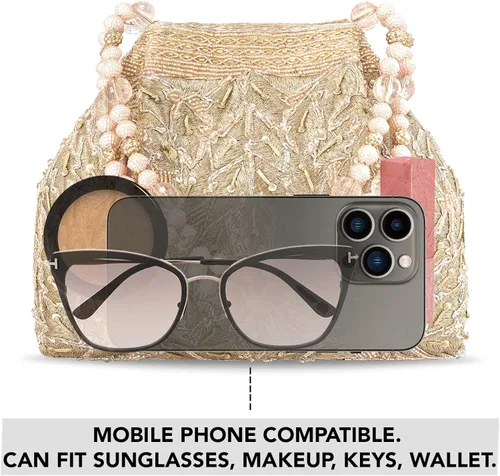 Vista 2 de Aheli Potli - Bolsas de noche para mujer, bolso étnico de novia con cordón (P65C), Oro Rosa