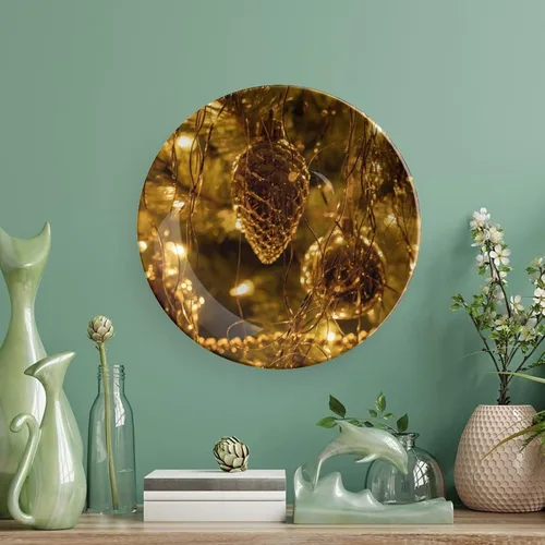 Vista 5 de Placa decorativa para montaje en pared, árbol de Navidad, placa redonda de cerámica con soporte, platos para el hogar, platos de postre, decoración