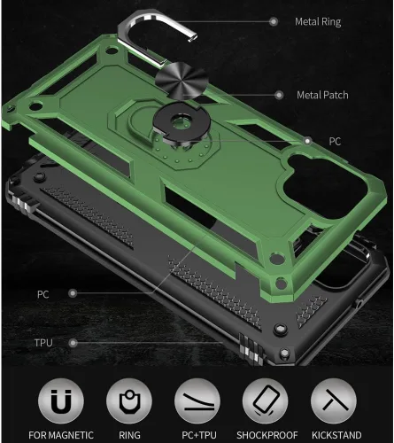 Vista 4 de Yiakeng Funda para teléfono Galaxy A12, Samsung A12 con protector de pantalla HD, fundas protectoras de grado militar con anillo para Samsung Galaxy