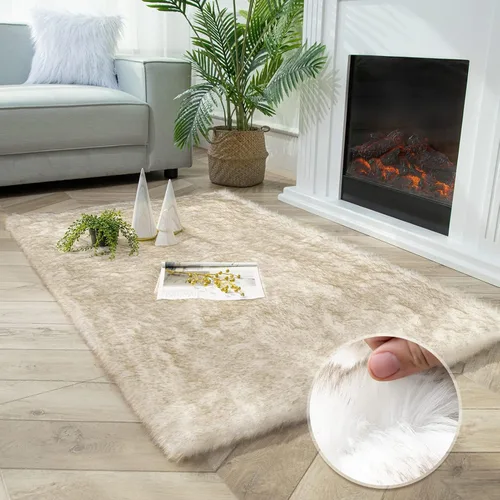 Vista 29 de Ashler HOME DECO Funda de piel sintética de zorro suave para silla, alfombra para dormitorio, suelo, sofá, sala de estar, color negro y blanco, 2 x