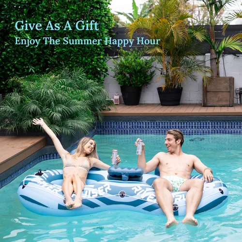 Vista 7 de River Tubes for Floating Heavy Duty Inflatable Floating Lounger Premium River Water Rafts Pool Float with Cup Holder Above Lake for Adults