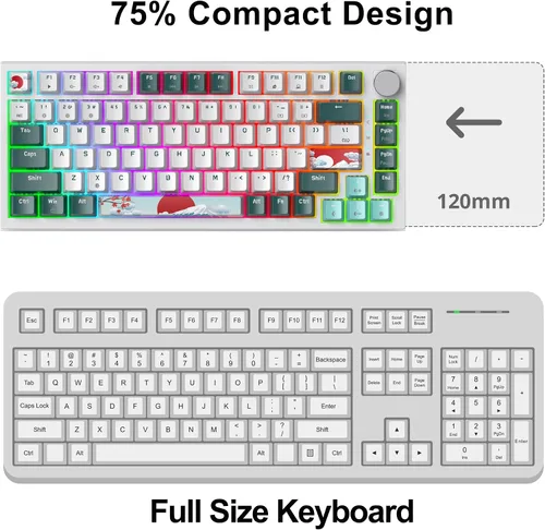 Vista 5 de Fogruaden Teclado mecánico con cable 75% intercambiable en caliente, interruptor rojo, teclado mecánico TKL, montaje de junta, teclado compacto