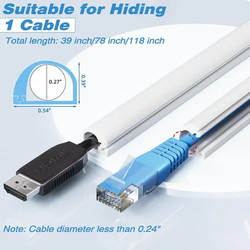 Vista 2 de Ocultador de cable de silicona de 39 pulgadas para 1 cable, cubierta de cable autoadhesiva flexible de apertura lateral para cables en TV de montaje