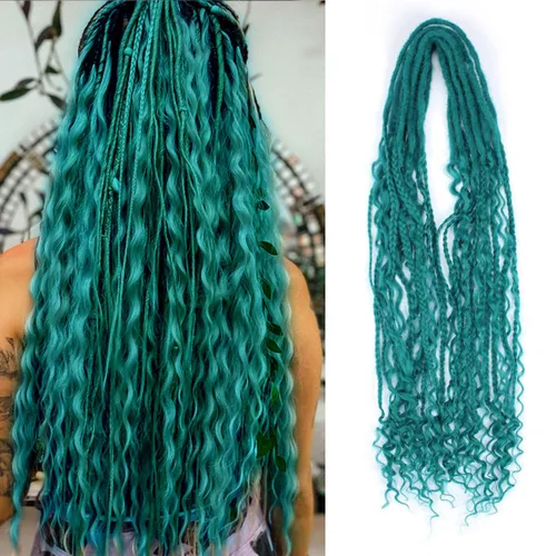 Vista 38 de Extensiones de rastas trenzadas bohemias de 24 pulgadas, 10 hebras de rastas sintéticas rizadas color marrón degradado con trenza de caja, rastas