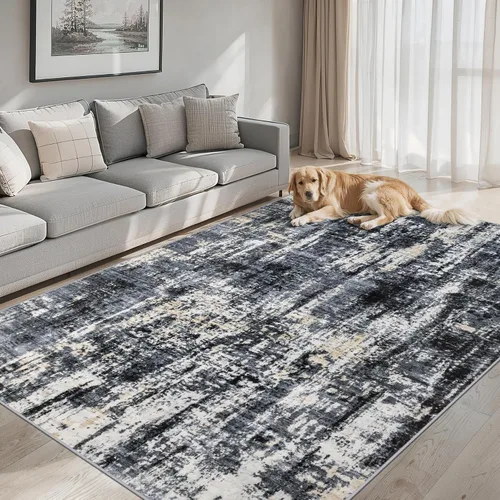 Vista 18 de Area Rugs - Alfombra para sala de estar, 4 x 6, lavable, moderna, abstracta, suave, neutra, antideslizante, grande para interiores, resistente a