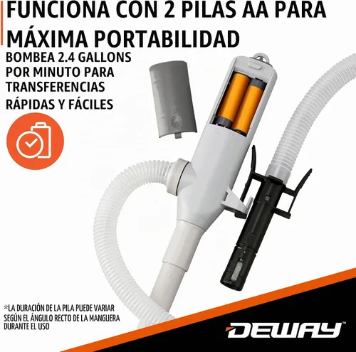 Vista 6 de Deway Bomba automática de transferencia de combustible con parada automática, funciona con batería AA, manguera extra larga de 39 pulgadas, bomba