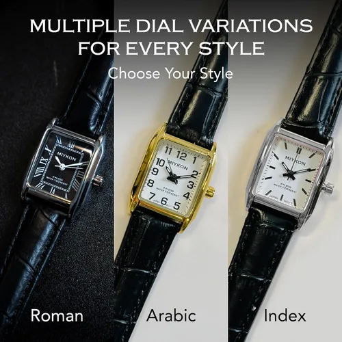 Vista 7 de Miykon Relojes vintage para mujer, pequeño y delicado, reloj cuadrado para mujer con piel auténtica, pulido iónico, luminoso y segundero, vidrio
