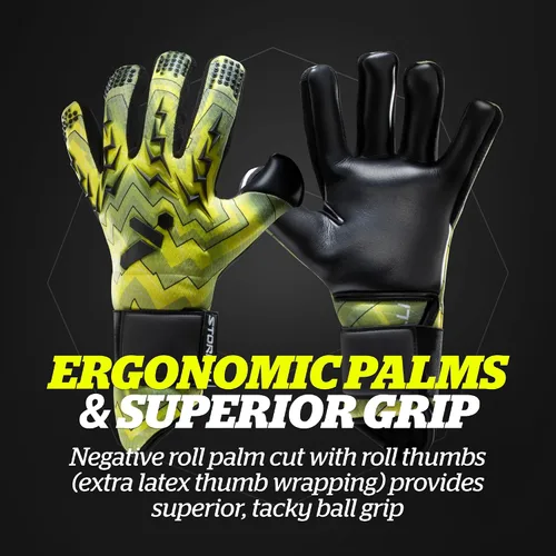 Vista 4 de Storelli - Guantes de portero Lightning, protección de mano de alto impacto con 5 espinas de dedo incorporadas, látex alemán New Basic
