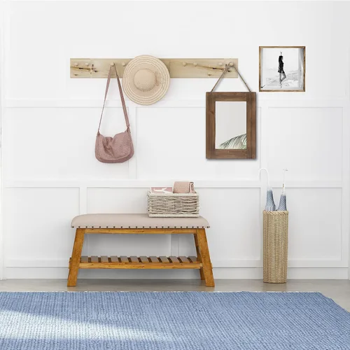 Vista 7 de Espejo de pared con marco de madera rústica de 16.0 x 12.0 pulgadas, con cuerda para colgar para decoración de casa de campo, para entrada