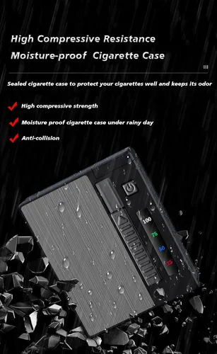 Vista 3 de Ambrogio.L 20 cigarrillos regulares caso/caja con encendedor de arco a prueba de viento con pantalla de alimentación USB recargable, sin llama, a