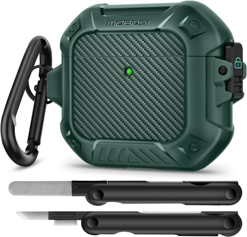 Vista 17 de MOBOSI Funda para Airpods Pro 2, compatible con AirPods Pro de 2ª/1ª generación con bloqueo, llavero y kit de limpieza, carcasa rígida protectora a
