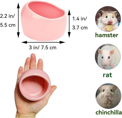 Vista 6 de JSLZF Cuenco de cerámica para hámster, pequeño tazón de comida para ratas, plato para hámster evita que se golpee, salpicaduras de alimentos