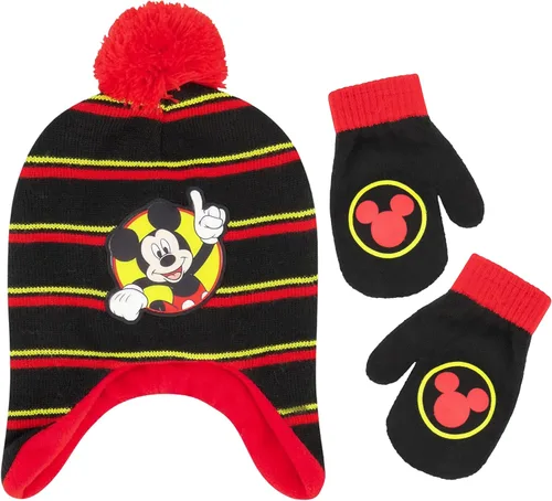 Vista 7 de Disney Conjunto de gorro y manoplas de invierno para niños, gorro de Mickey Mouse para niños de 2 a 4 años Negro