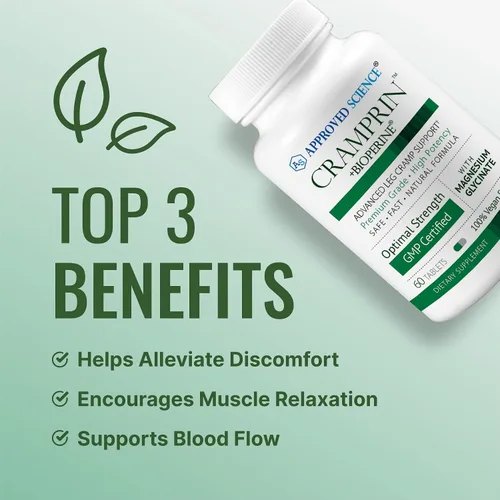 Vista 3 de Approved Science Cramprin - Magnesio de alta absorción, complejo de vitamina B, BioPerine - Calambres musculares - 1 mes de suministro - 60 cápsulas