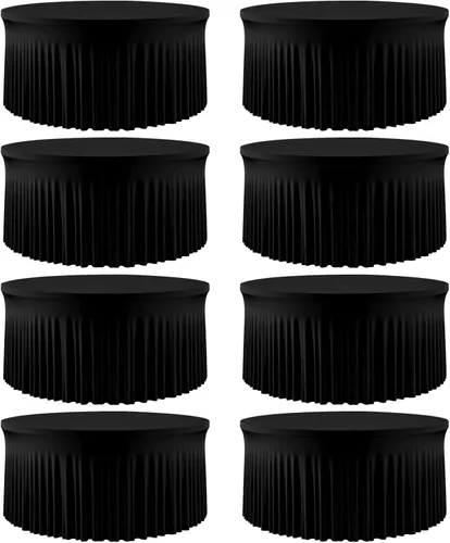 Vista 28 de Mantel redondo de 60 pulgadas en negro para mesas de 5 pies, funda de mesa ajustada de elastano con borde elástico y falda, lavable, sin arrugas