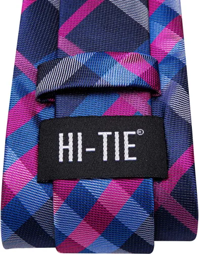 Vista 94 de Hi-Tie Corbata clásica de cachemira para hombre con pañuelo y gemelos a cuadros