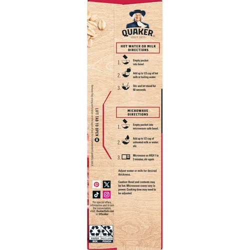Vista 2 de Avena instantánea Quaker Immunity, paquete variado de 3 sabores, buena fuente de vitaminas C, D y zinc, granos enteros, sin sabores artificiales