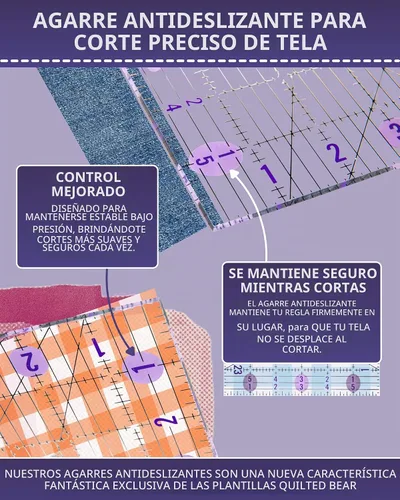 Vista 5 de The Quilted Bear Reglas de Acolchado - Regla Acrílica Transparente Antideslizante para Acolchado, Patchwork y Costura con Líneas Negras Claras