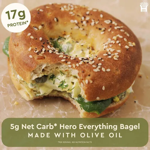 Vista 8 de Hero Todo en Uno Bagel - 5g de carbohidratos netos, 17g de proteína, alta en fibra, 140 calorías por porción (2 paquetes (10 bagels))