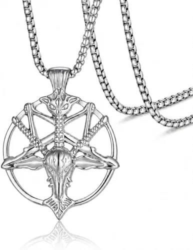 Vista 9 de TempBeau Collar con colgante de pentagrama satánico Baphomet, joyería Negro