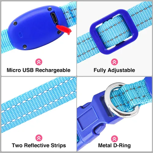 Vista 3 de Collar de Perro Iluminado para la Noche, Collar de Perro LED Ajustable, Recargable Impermeable, Luces de Perro para Caminar por la Noche, Brilla