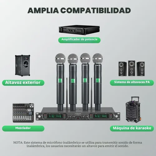 Vista 6 de Phenyx Pro Sistema de Micrófono Inalámbrico, Micrófono Inalámbrico UHF de 4 Canales, Micrófono Inalámbrico de Metal de Frecuencia Fija con 4
