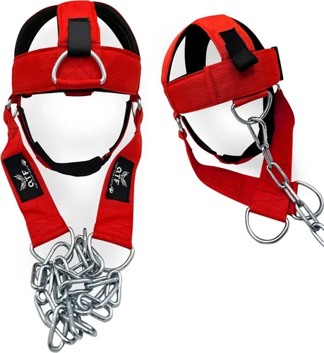 Vista 11 de QTF Arnés de cuello para entrenamiento de levantamiento de pesas, constructor de cuello grueso de neopreno acolchado ajustable para barbilla