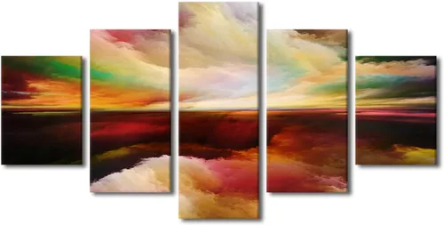 Vista 85 de Pintura en lienzo colorida para sala de estar, 5 paneles, impresiones abstractas sobre lienzo, arte de pared para sala de estar, dormitorio