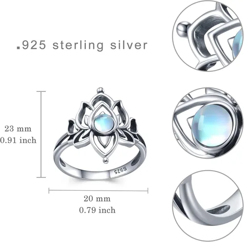 Vista 6 de SCZKLAQ Moonstone Lotus Rings for Women,925 Sterling Silver Lotus Flower Band Ring,Yoga Spiritual Jewelry Gifts for Women Mom Girls Daughter