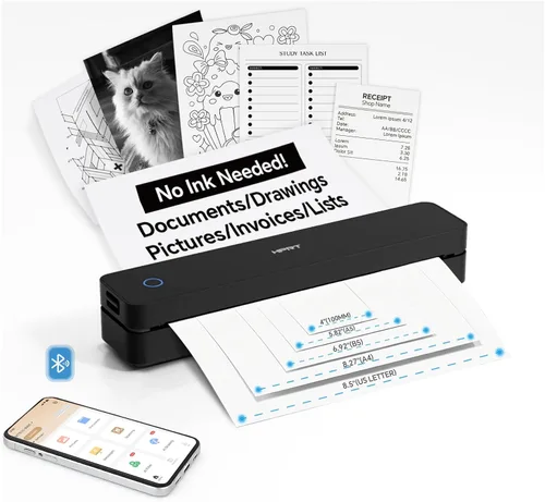 Vista 11 de HPRT MT610 Inkless Portable Thermal Printerr for Travel, Supports Thermal Paper & Labels, Multi-User Bluetooth, Compatible with iOS/Android/Laptop