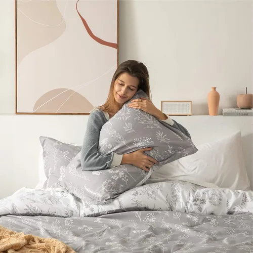 Vista 4 de Bedsure - Juego de edredón floral lindo, juego de ropa de cama tamaño King 04 - Gris claro