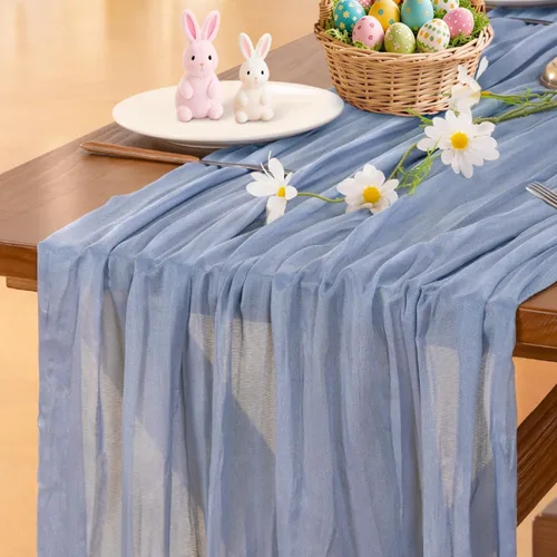 Vista 44 de Socomi - Camino de mesa de gasa, estilo bohemio y rústico, para primavera, Pascua, bodas, fiestas, baby showers y decoración, 120 pulgadas/10 pies
